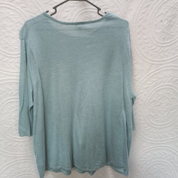 J. Jill Dusty Aqua Color Linen/Cotton 3/4 Sleeve Crew Neck Shirt 2XL (T-372) - Picture 7 of 7